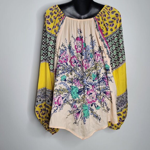 Free People Positano Shirt Size Small Womens Floral Lightweight Boho Top Yellow - Picture 5 of 8